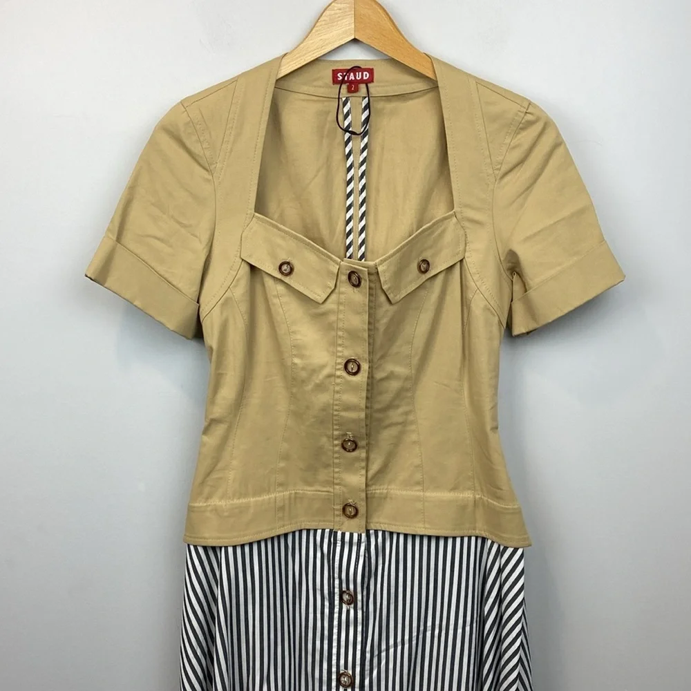 STAUD • RARE FIND • Sandra Safari Style Two-Tone Dress *Flaw* - Picture 2 of 16